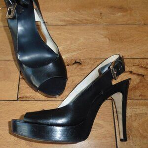 Michael Kors Black Leather Open Toe Sling Back High Heels 9.5